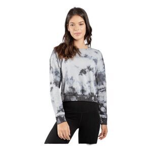 90 Degree By Reflex Cropped Sweatshirt Black Gray Tie Dye Crewneck Long‎ Sleeve